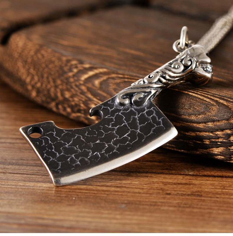 蓝月光925银饰品复古个性财刀吊坠男士财到创意骷髅时尚挂件饰品财到