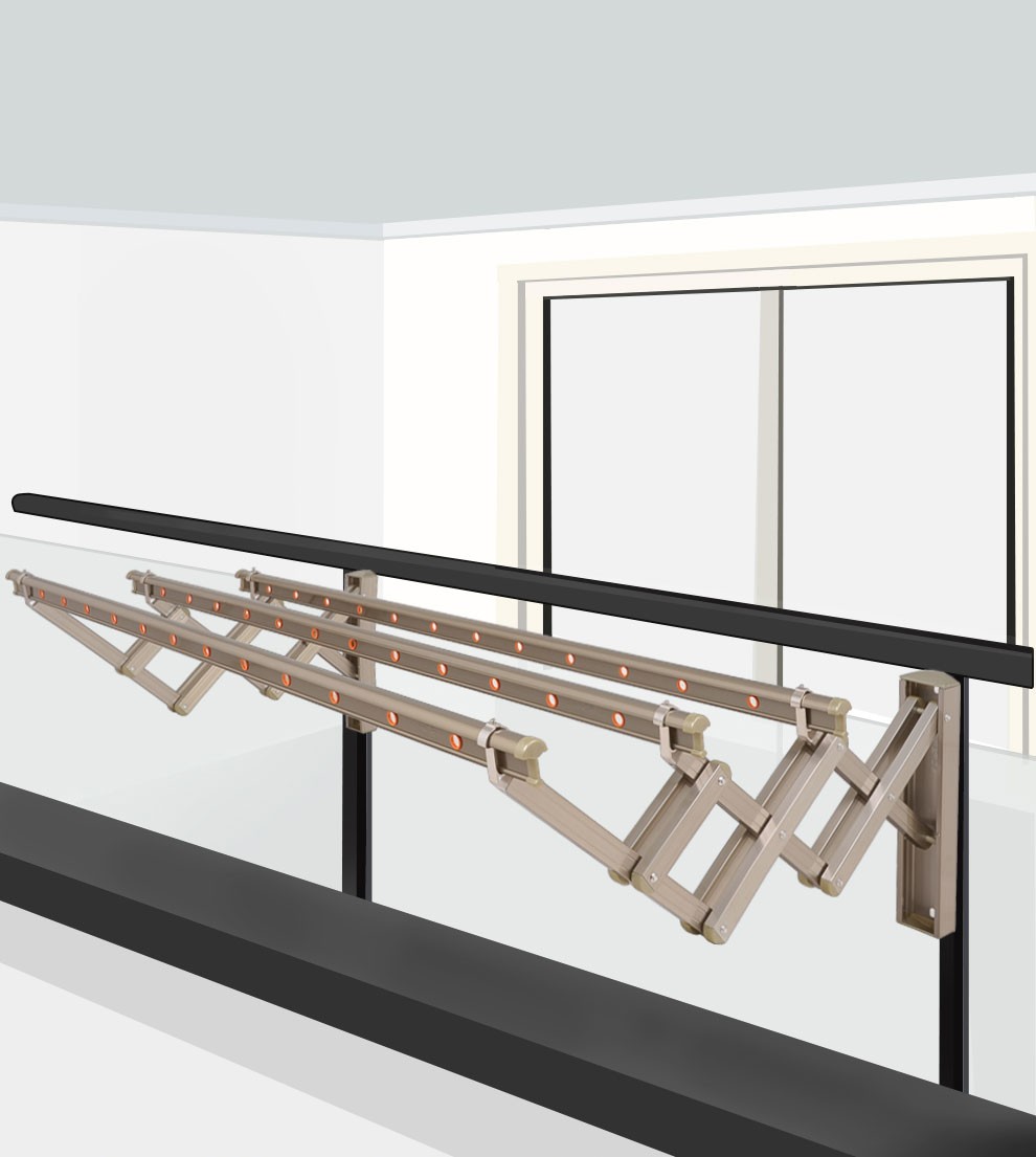 红杏w65【包安装】阳台外伸缩晾衣架户外推拉晒衣架折叠晒被架窗外晾