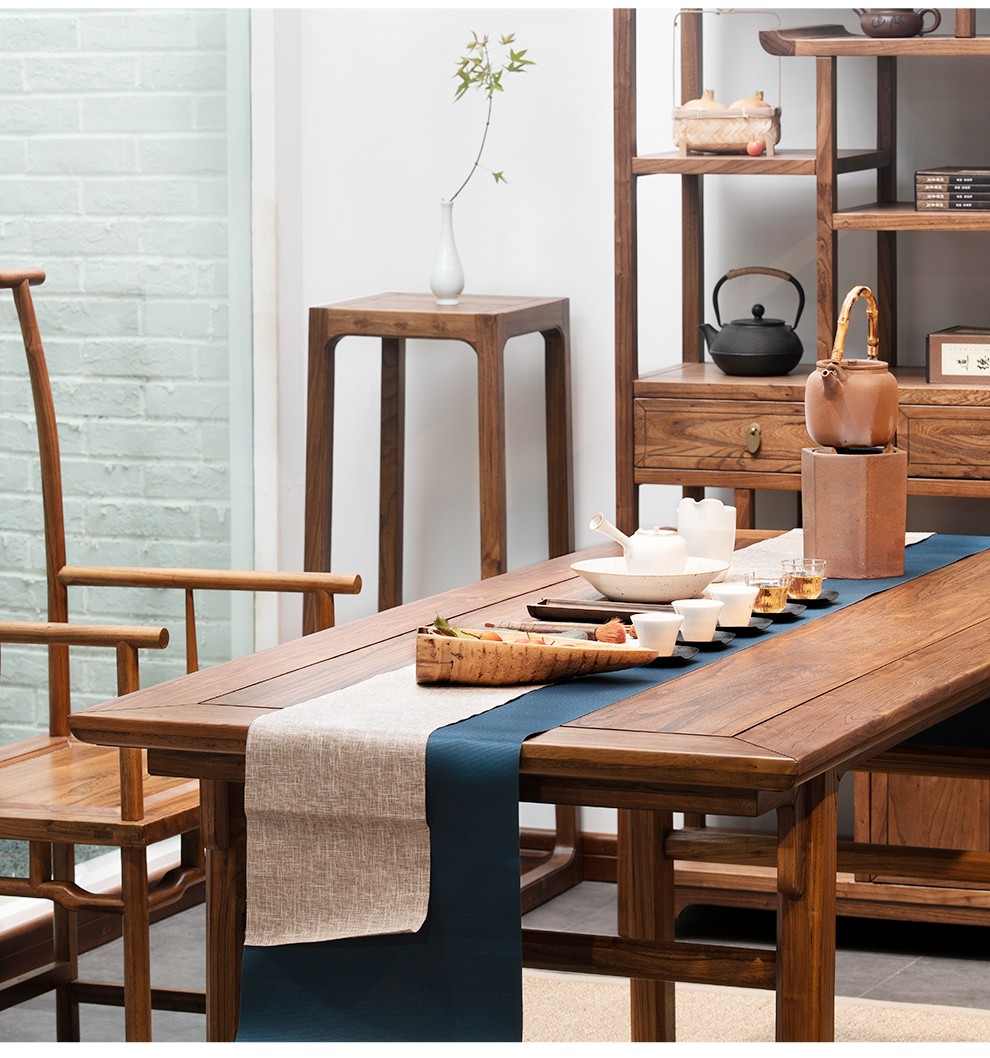 溪木工坊新中式实木茶桌椅组合老榆木茶台书桌茶室书房家具176米茶桌