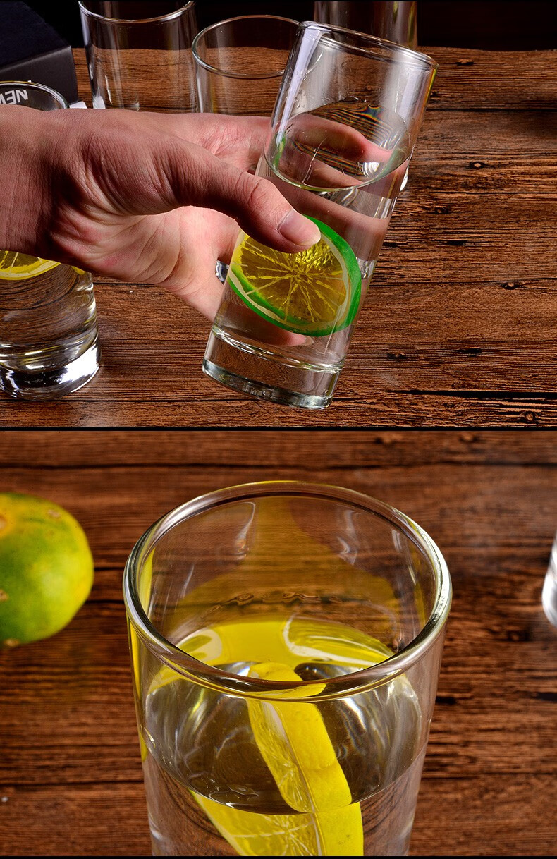 宜铂家用无盖水杯喝水杯透明玻璃果汁杯牛奶杯耐高温泡茶杯6只套装260