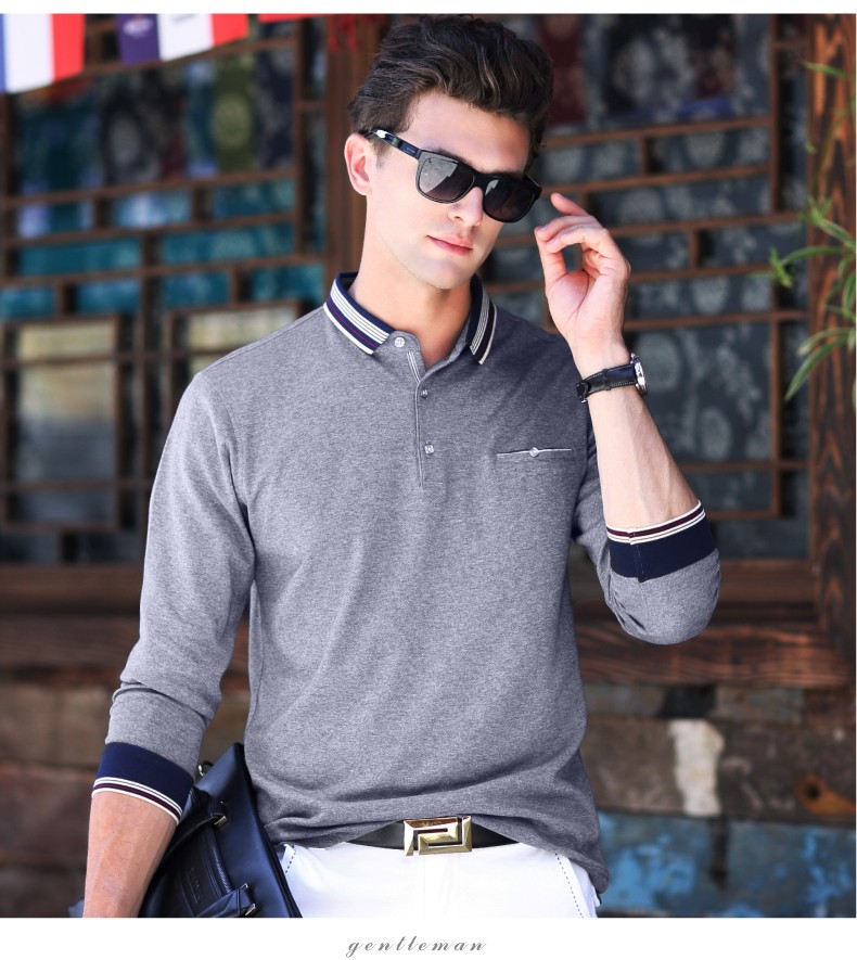 范加尔长袖t恤男长袖polo衫男商务休闲男装翻领t恤衣服纯色刺绣polo衫