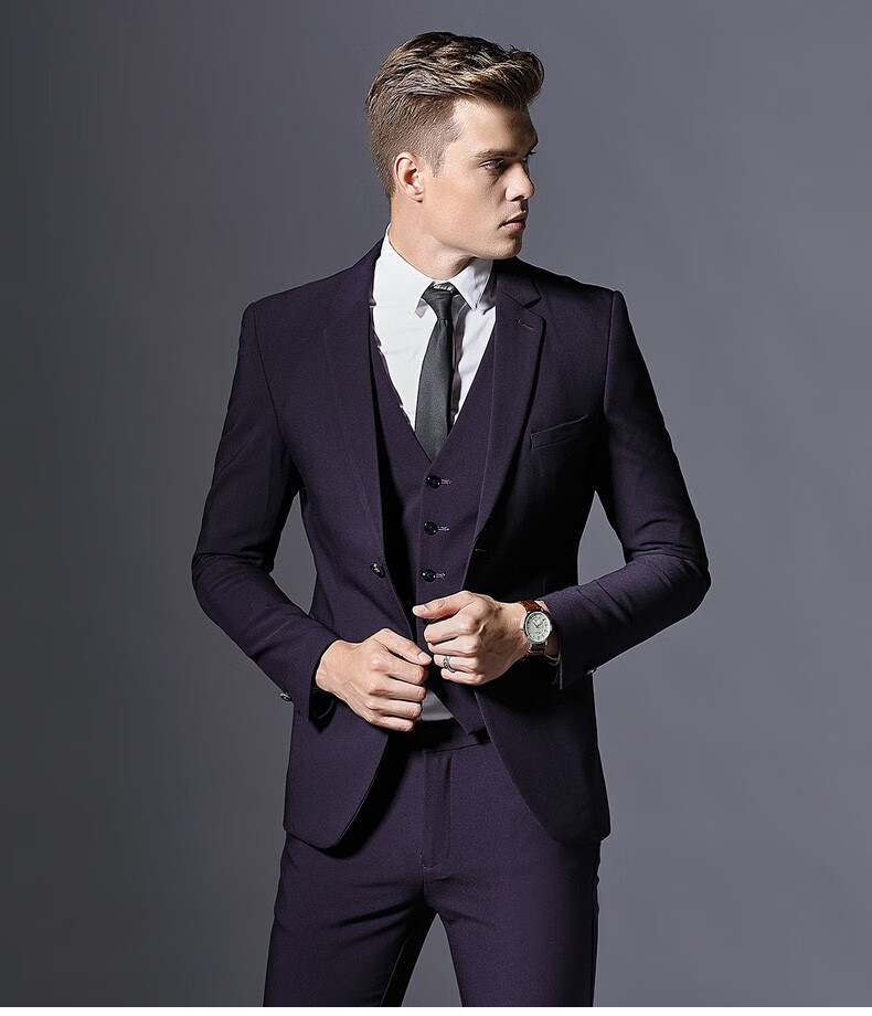 罗蒙西服男套装修身商务休闲单西装男士外套韩版两件套西装青年正装