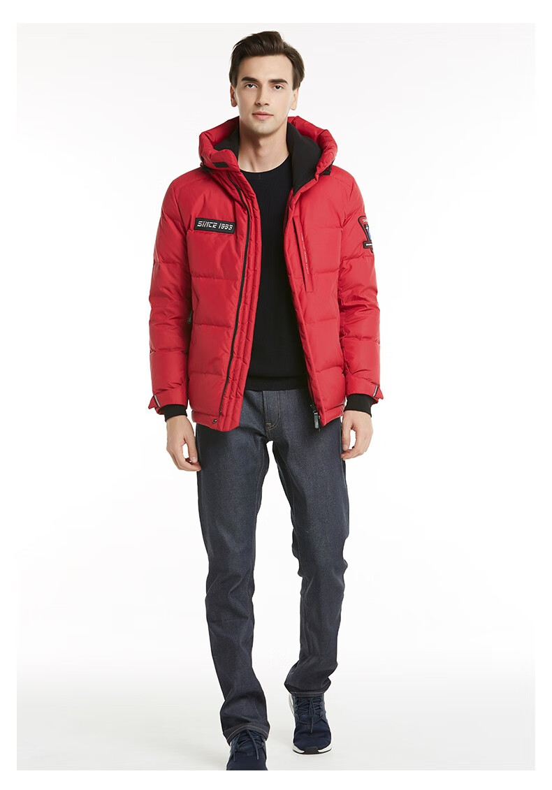 雪伦白鹅绒羽绒服男短款秋冬外套时尚连帽肩章袖标装饰sharon18618