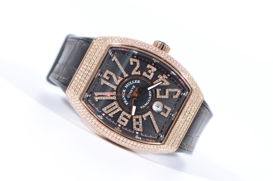 二手95新法兰克穆勒v45menscollection系列18k玫瑰金镶钻日历男士腕表