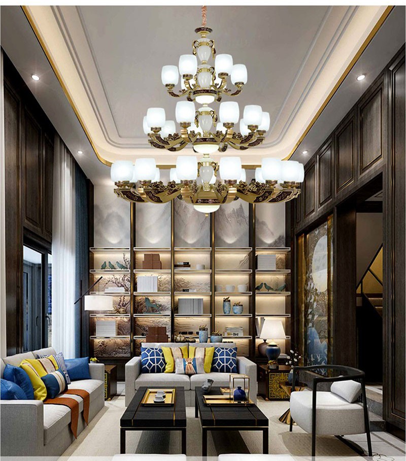 别墅吊灯复式楼玉石挑空客厅大吊灯房间灯客厅灯带盖子封口灯罩吊灯3