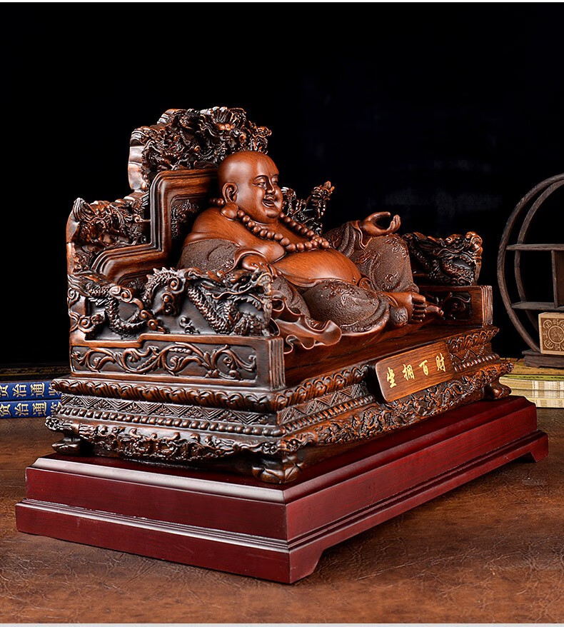 聚善缘 坐拥百财摆件弥勒佛招财大肚笑佛家居店铺开业供奉神像装饰品