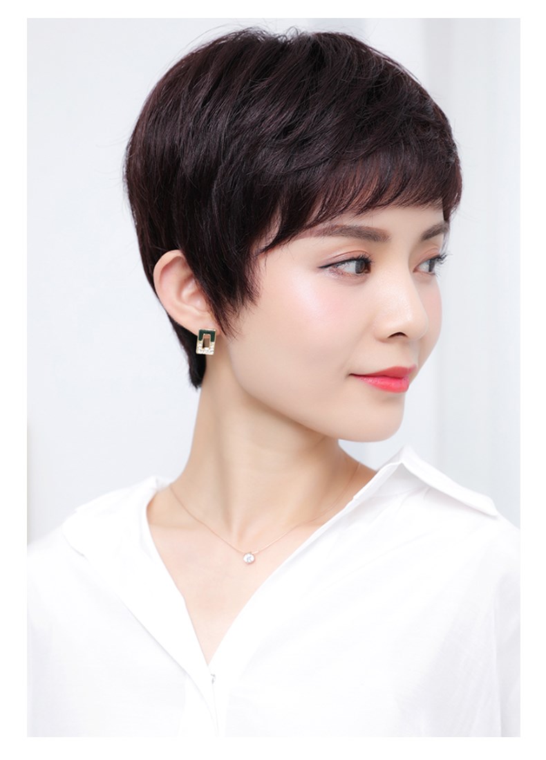 姬玛假发女短发全头套式造型真发女士圆脸自然短卷发真人发丝gjzj1007