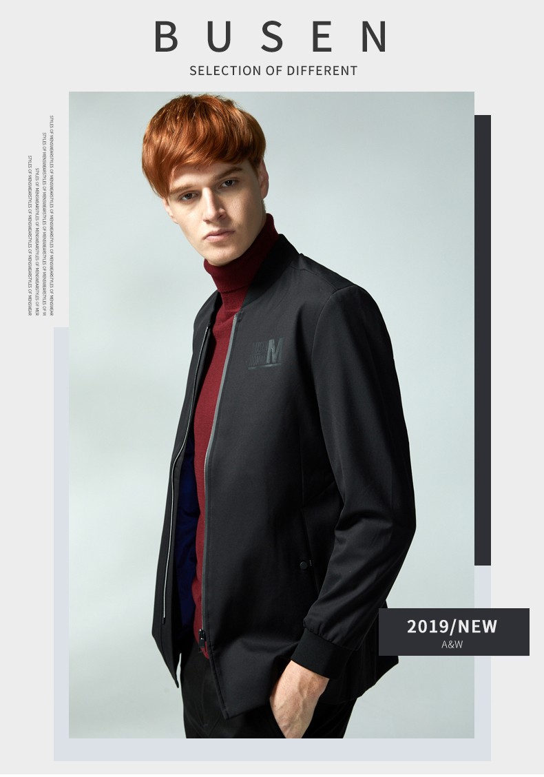 busen步森男装休闲服男士夹克衫2019冬新品 黑色 l = 175码