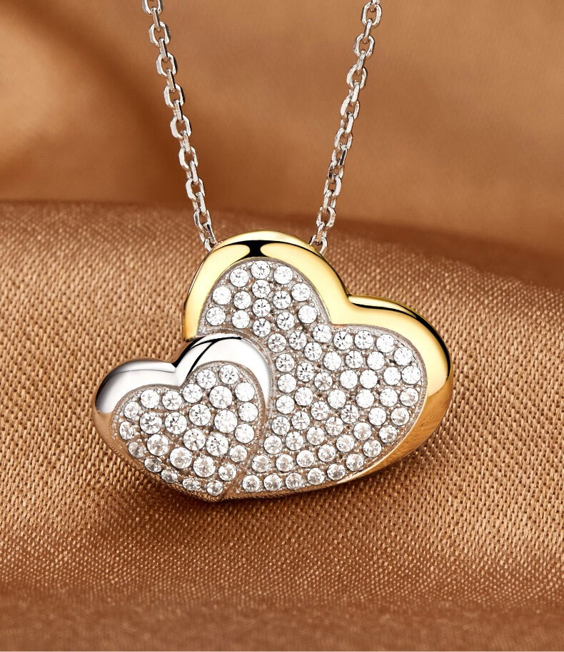 珠宝925银镀pt铂金爱心形项链女锁骨链女日韩简约吊坠爱情迷宫 金色