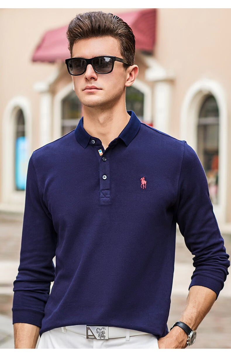 品牌男装翻领polo衫长袖体恤衫商务休闲纯棉透气高档刺绣长绒棉男士