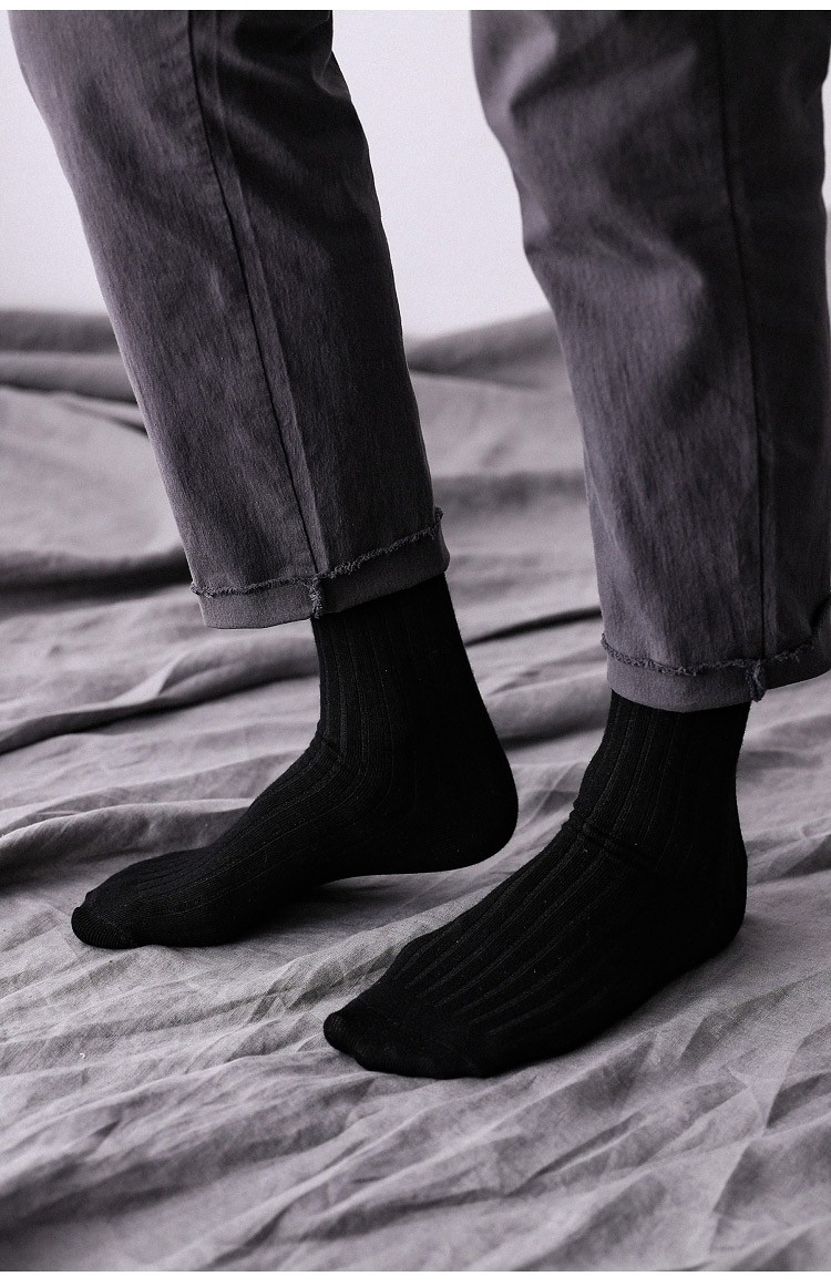 生长袜男纯色黑色白色男士袜子春秋商务简约中筒袜透气吸汗白领西装袜