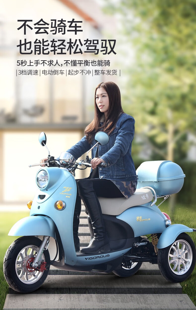 健步思域电动车三轮车电瓶车代步车电动车残疾人助力车强动力爬坡安全