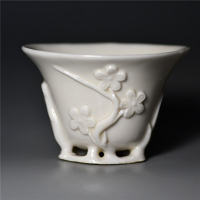 游此斋 明代德化梅花杯玻璃杯花茶杯杯具古董德化白瓷明代德化杯真品