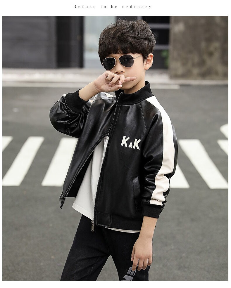 童装男大童加绒皮衣秋冬季7-9-12男孩子韩版保暖皮夹克10-15岁学生