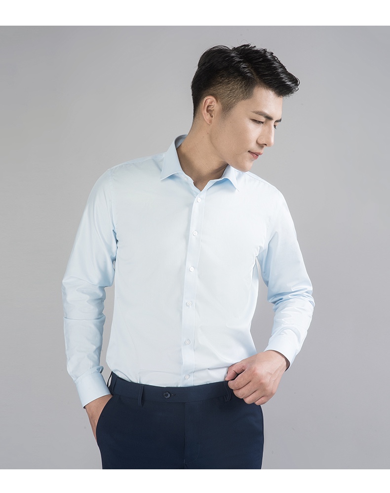 haipaihaoyu长袖衬衫男商务正装纯色衬衣液氨免烫工艺3202浅蓝色s38