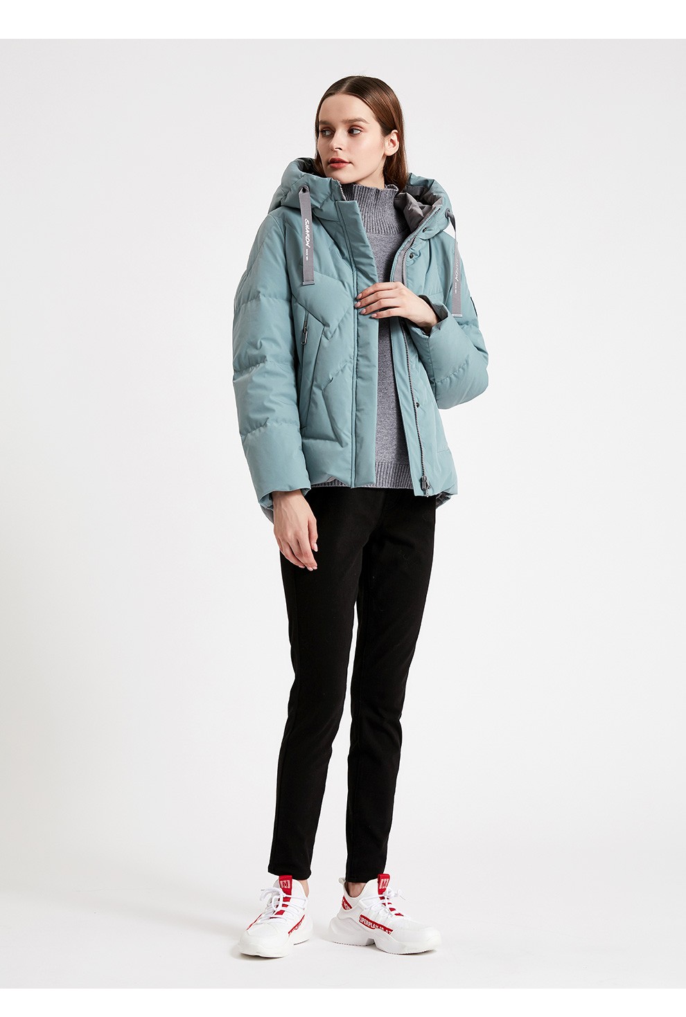 sharon雪伦羽绒服女短款2019秋冬新款o型宽松休闲风19309皓月白m165