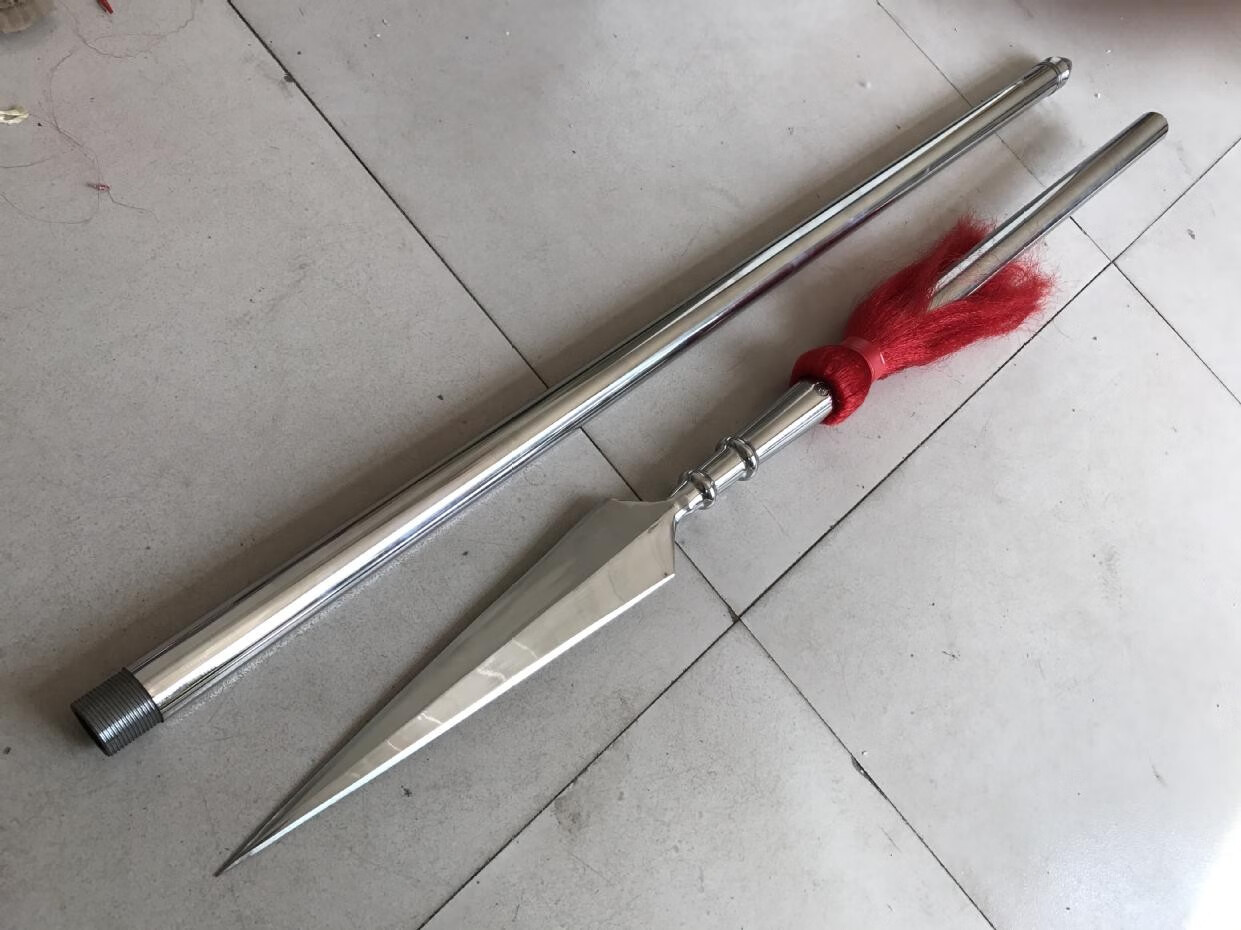 2020新款不锈钢枪头红樱锻打枪霸王枪太极枪武术白蜡杆 不锈钢大号枪