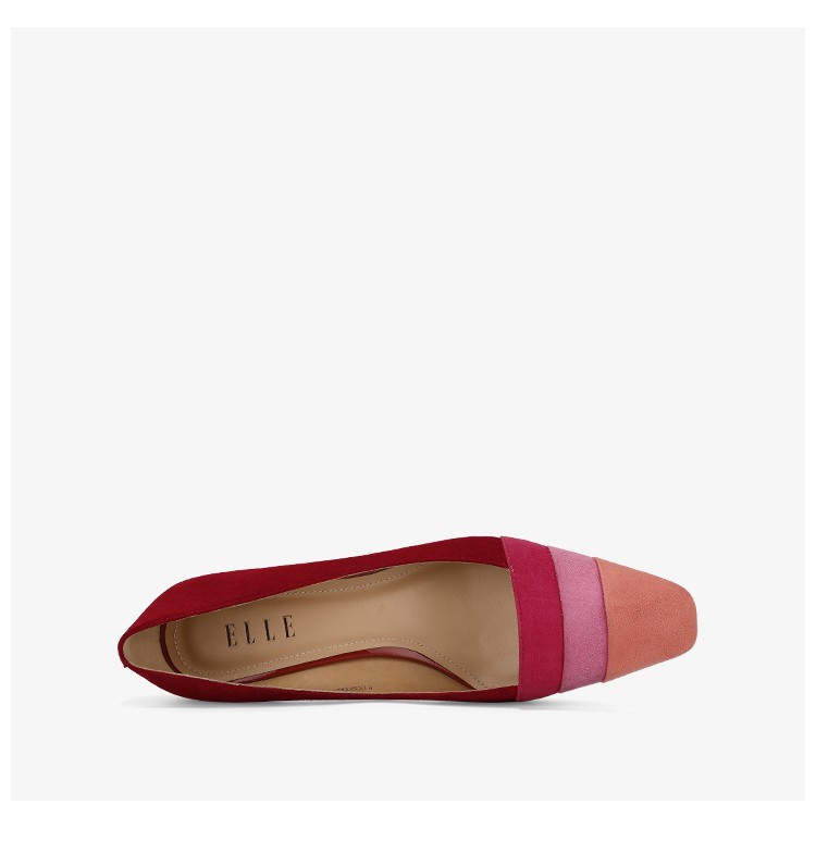 elle女士鞋子2021新款春夏季女高跟鞋百搭时尚粗跟羊皮尖头单鞋黑色35