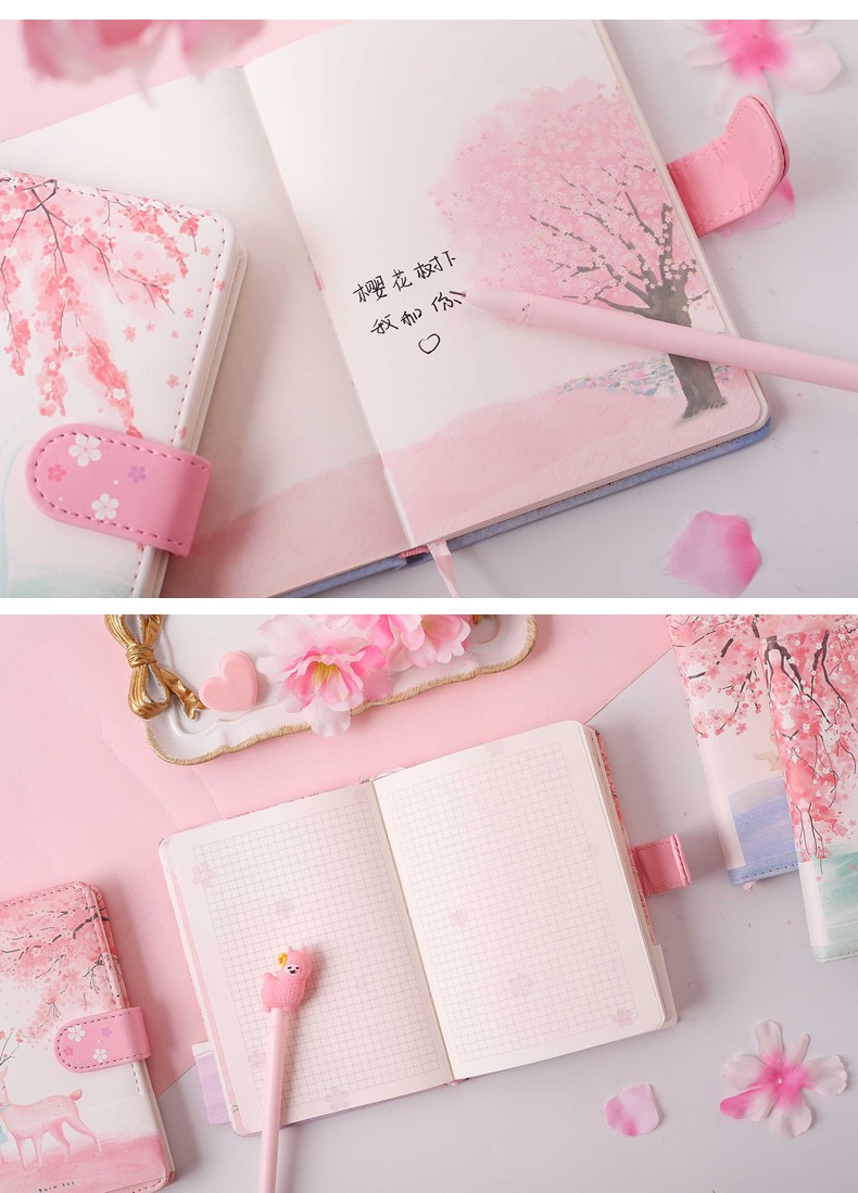 金谷小清新韩国手账本樱花笔记本子可爱学生彩页插画手帐复古日记少女