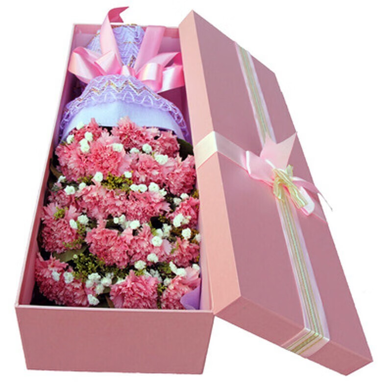 儒涛19枝粉红康乃馨礼盒礼物北京上海天津鲜花速递送母亲妇女节38郴州