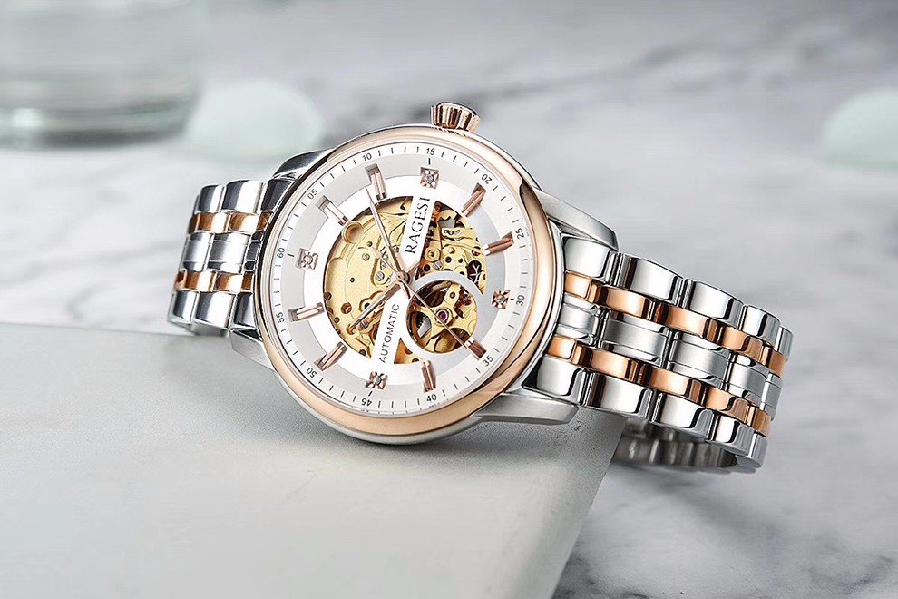 雷格诗ragesi手表男士全自动机械表商务镂空时尚防水男表精钢指针腕表