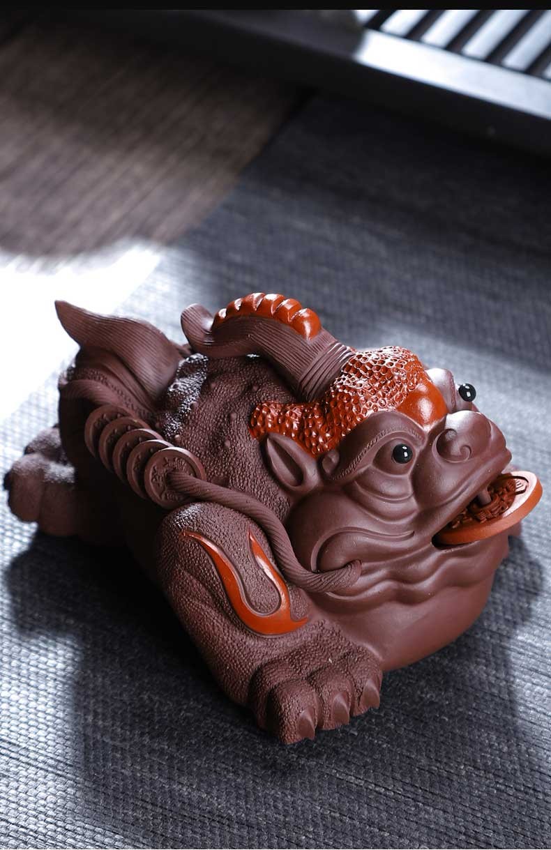 唐丰紫砂茶宠三足金蟾茶桌蟾蜍茶艺摆件茶玩功夫茶台配件 鸿运当头三