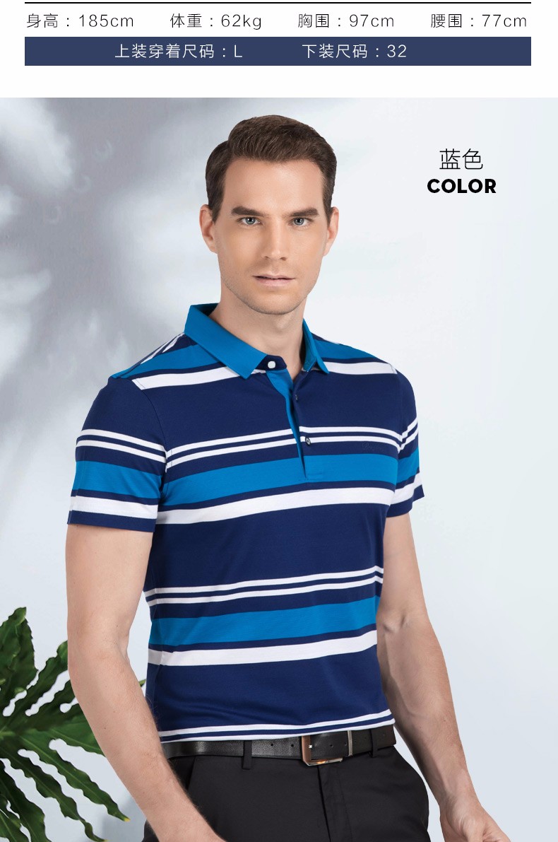 浪登2020夏季男士纯棉条纹短袖t恤男丝光棉商务翻领休闲polo衫男d0227