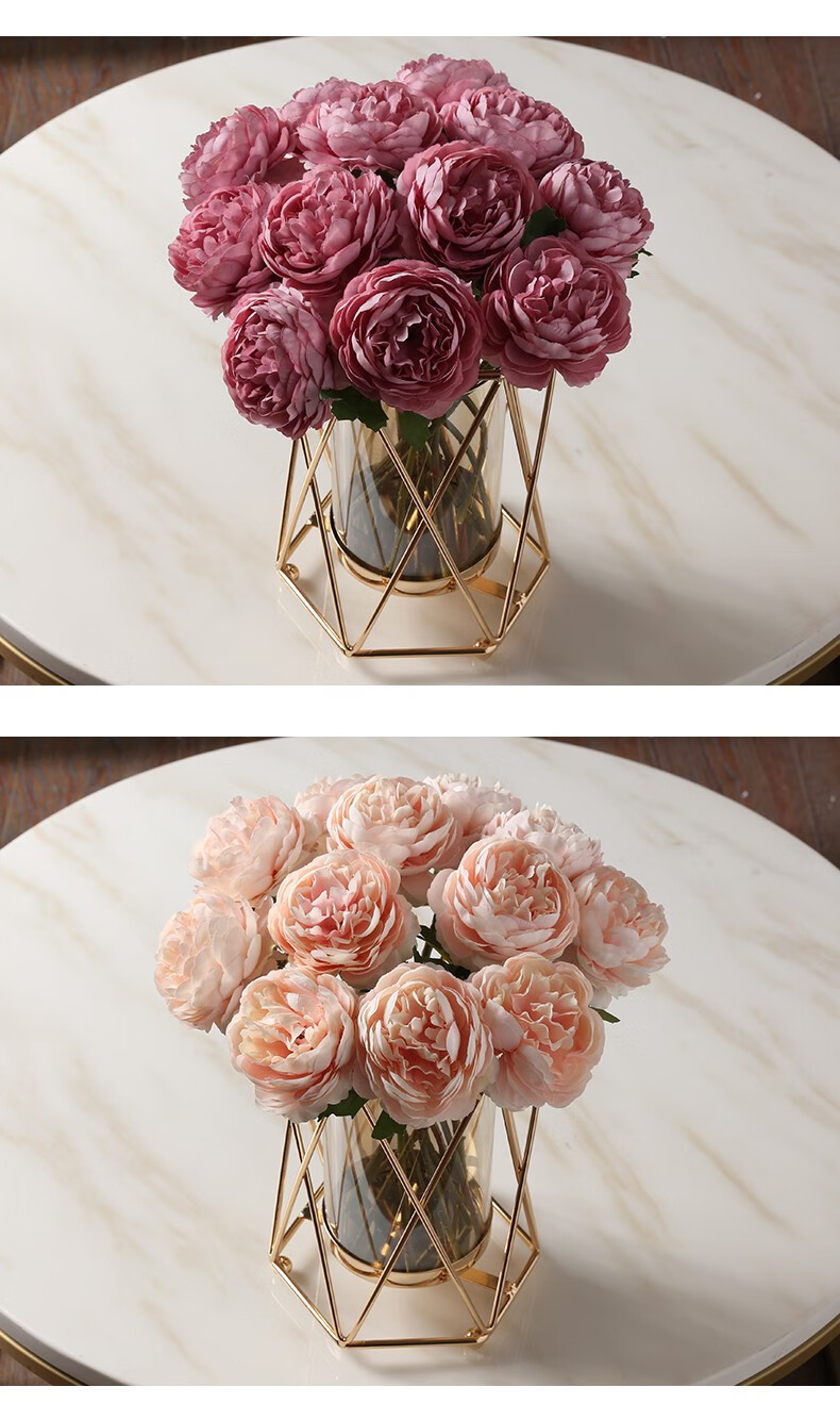 欧式金色几何金属花瓶客厅假花艺术品花摆件北欧创意餐桌插花鲜花大盆