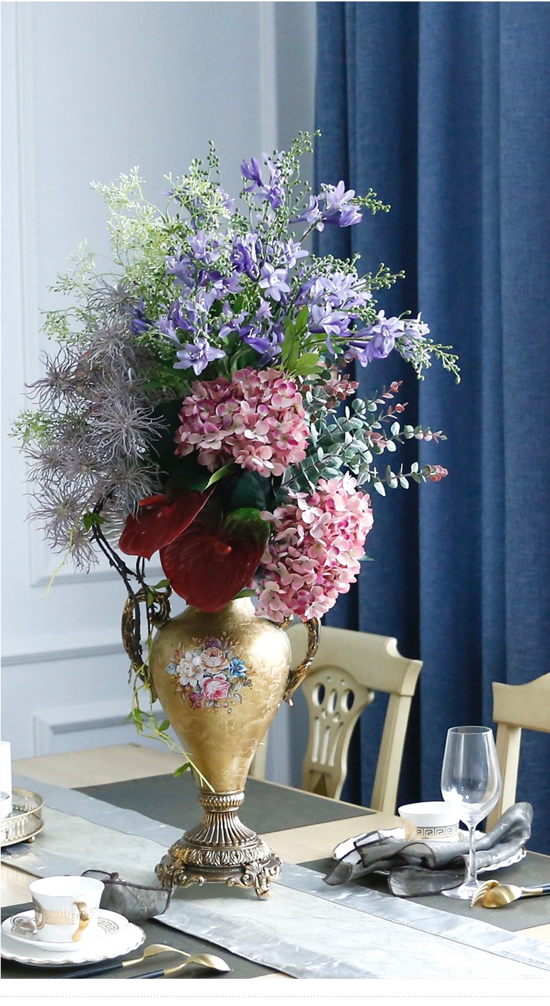 高档品质假花仿真花摆件欧式轻奢装饰花客厅茶几摆设欧式花瓶花艺插花