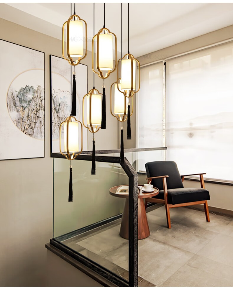 米光惠佳现代新中式楼梯吊灯loft客厅复式楼梯间旋转创意个性餐厅灯