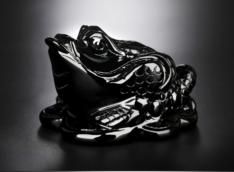 易明居淘运阁黑曜石三足金蟾摆件蟾蜍家居风水摆设