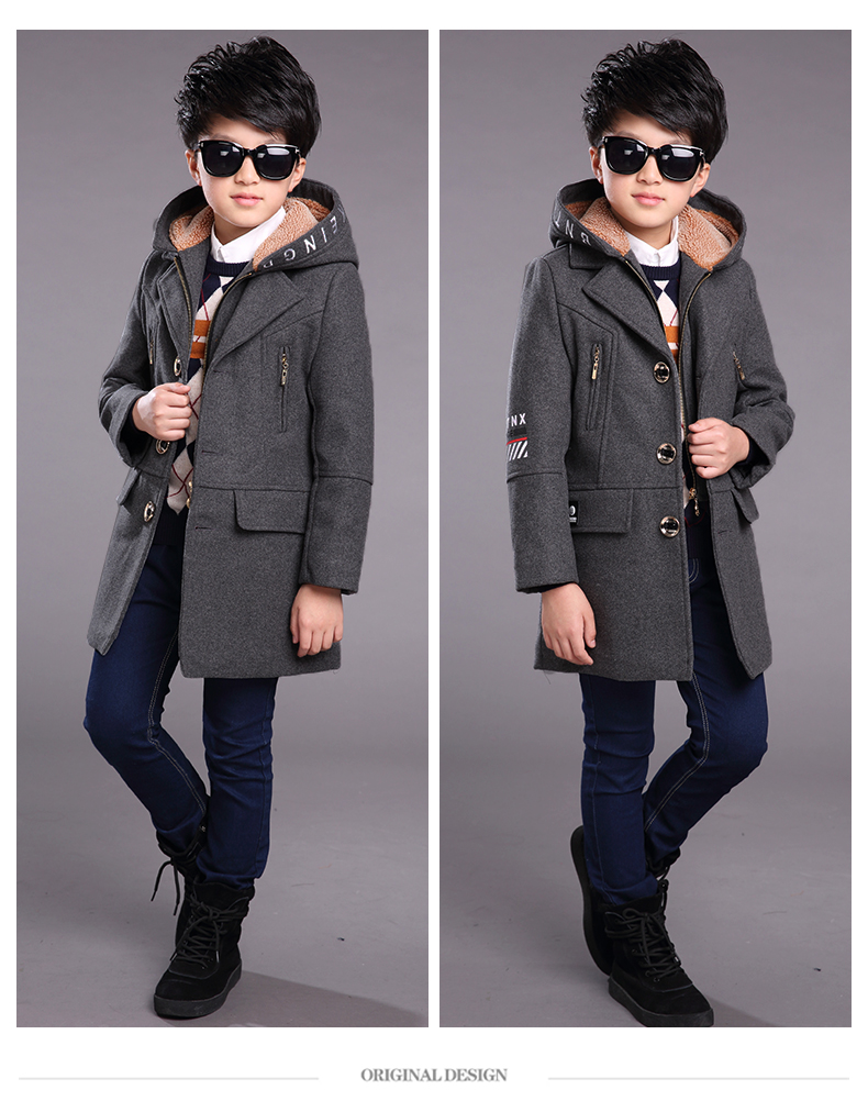 尚学季 童装男童毛呢外套冬2020中大童加厚呢大衣儿童中长款呢子风衣