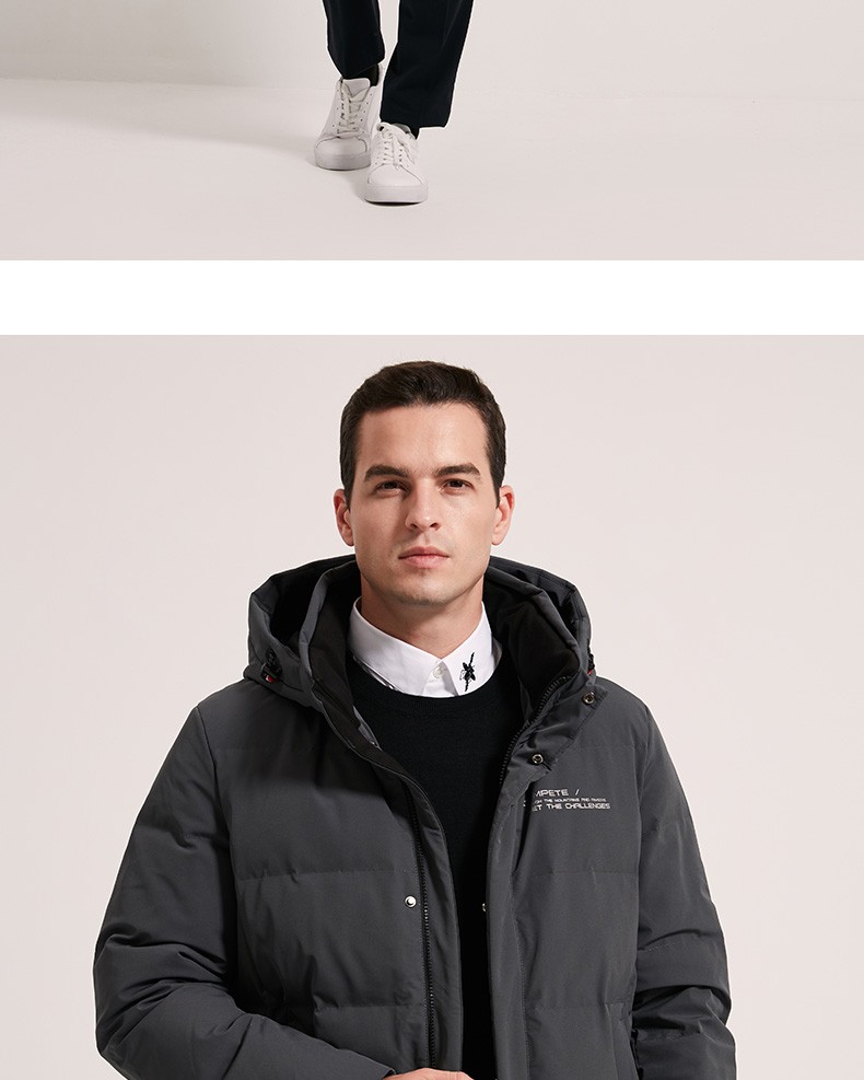 雪伦羽绒服男常规长度厚鹅绒直筒型字母印字商务休闲sharon 19605 都