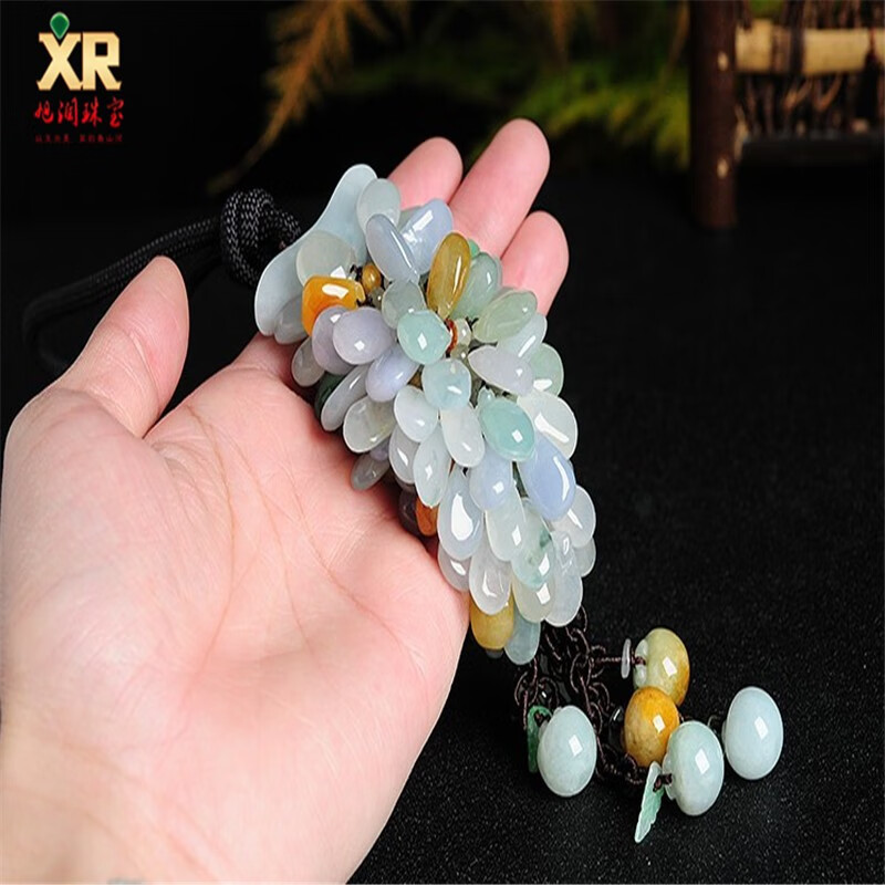 旭润珠宝手工编织天然翡翠钱袋车挂高档汽车饰品挂饰缅甸三彩玉石代代