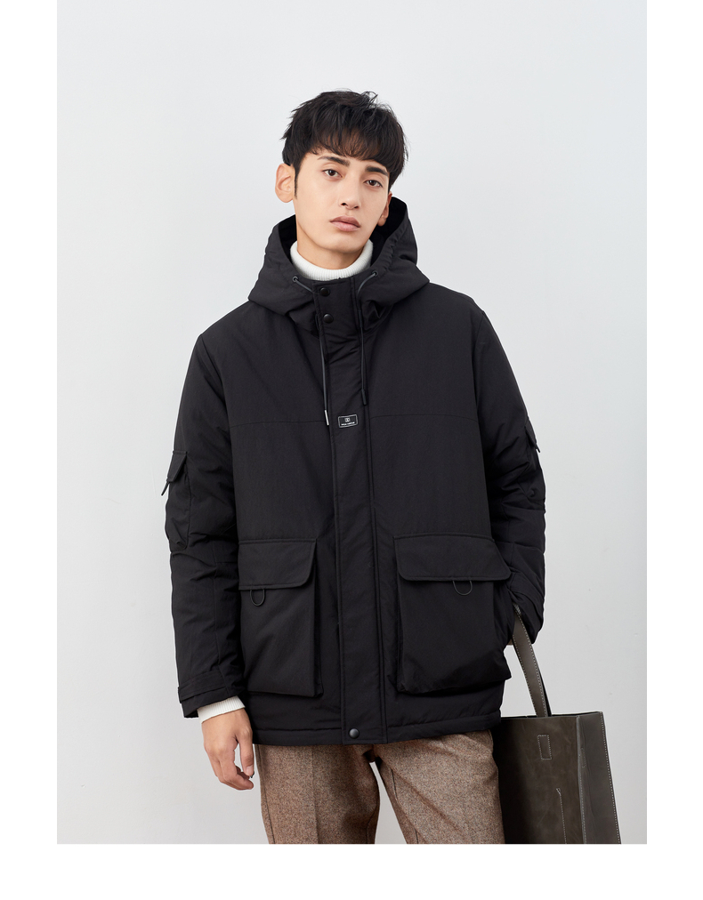 伯爵卓尔 短款工装羽绒服男潮流冬季新款加厚连帽保暖羽绒外套男 迷彩