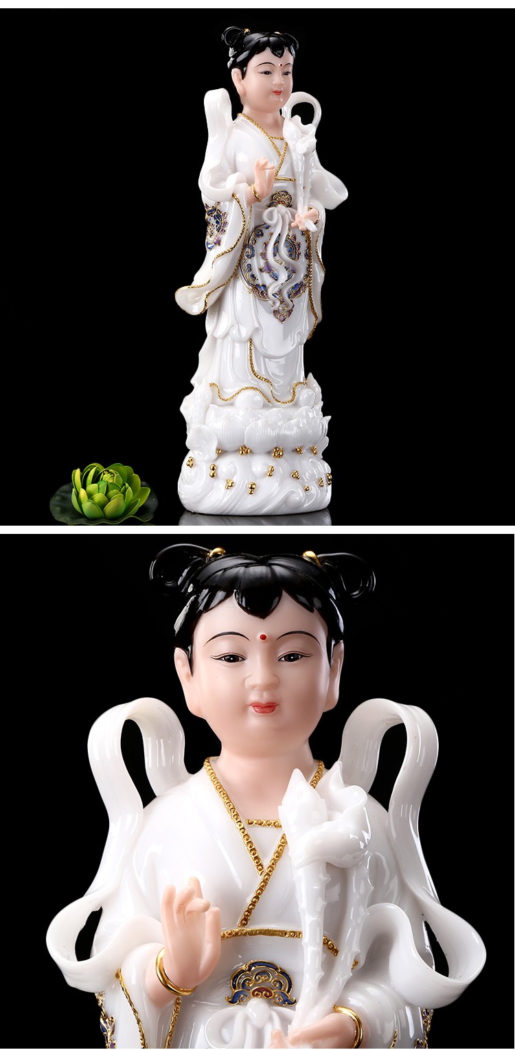 吉祥缘 金童玉女佛像摆件汉白玉石雕龙女善财童子菩萨像居家宗教用品