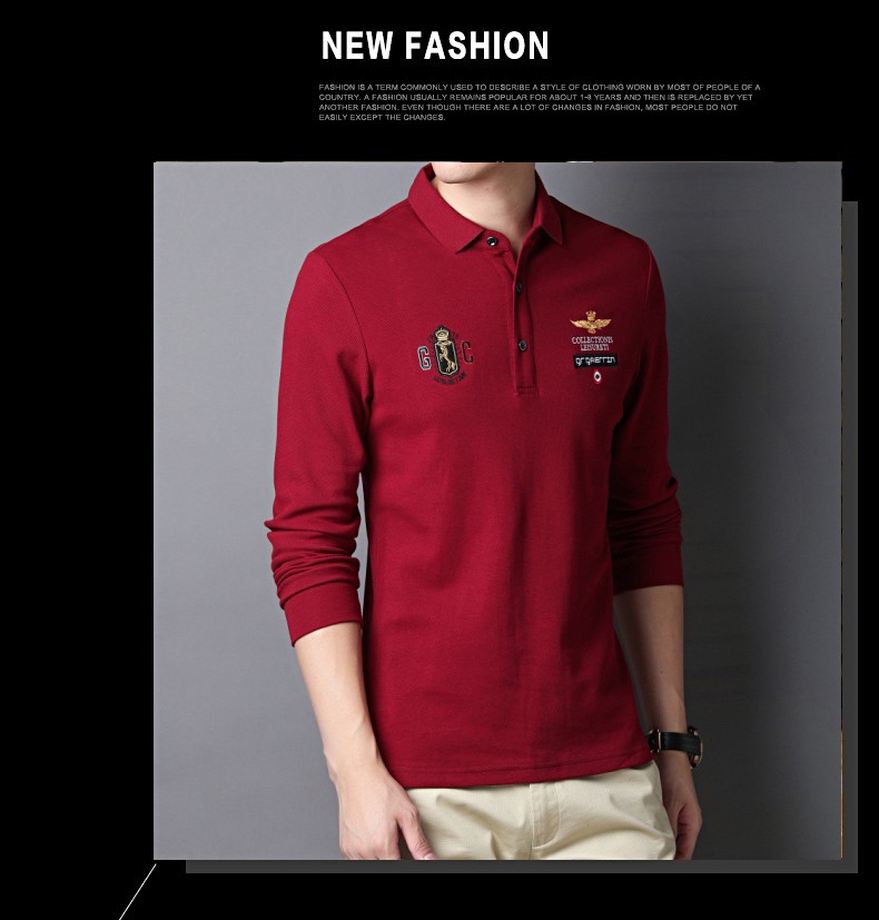 品牌男装春秋季新款翻领保罗衫男商务休闲长袖t恤修身男士上衣t恤衣服