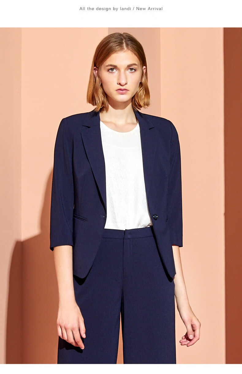 landi蓝地七分袖套装一粒扣西服上衣小西装gltxt090s 米色 l