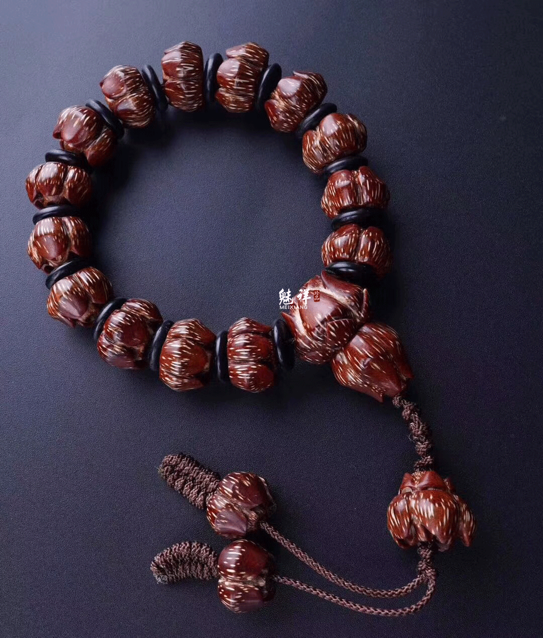 魅祥 天然牛血红滴血莲花菩提子手串佛珠手链男女原籽散珠成品文玩