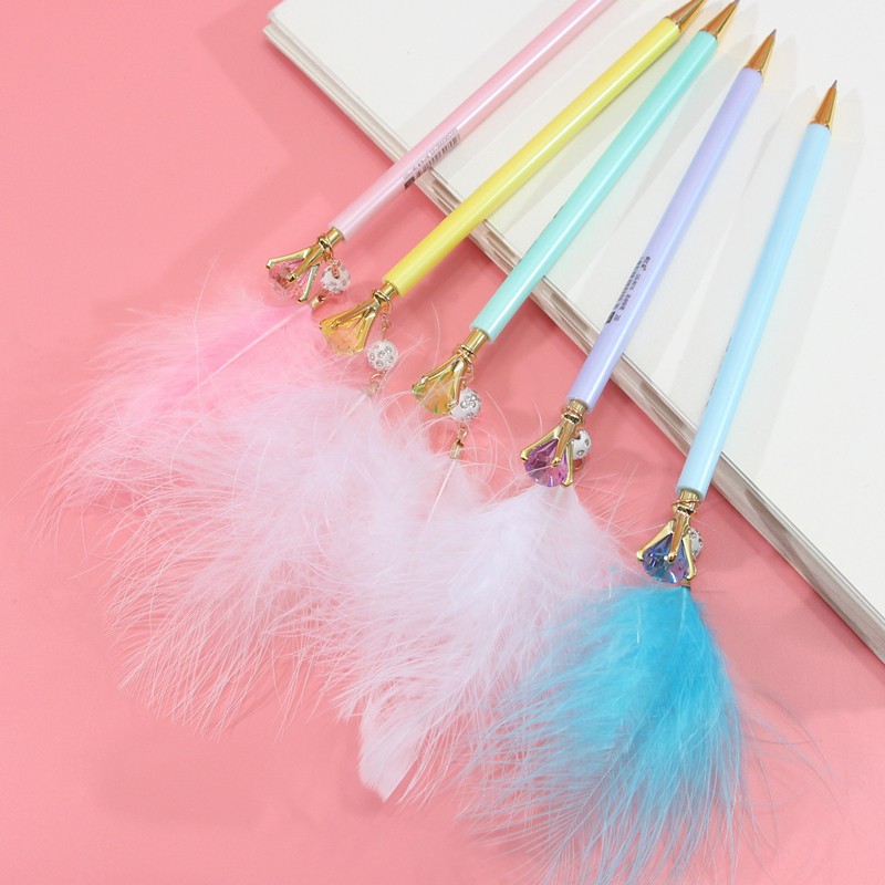 少女心自动笔可爱小清新糖果色钻石羽毛活动铅笔女孩用带吊坠清新 粉