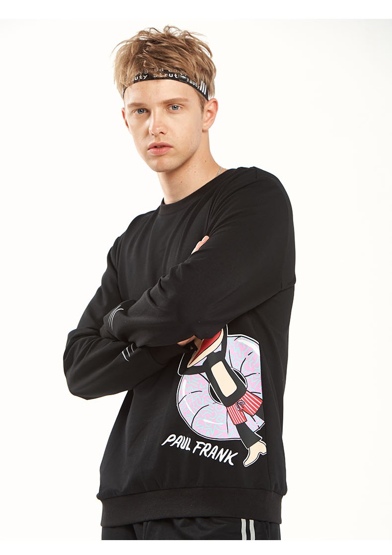 paul frank大嘴猴 男士圆领套头运动卫衣纯色宽松休闲保暖 黑色 xxl