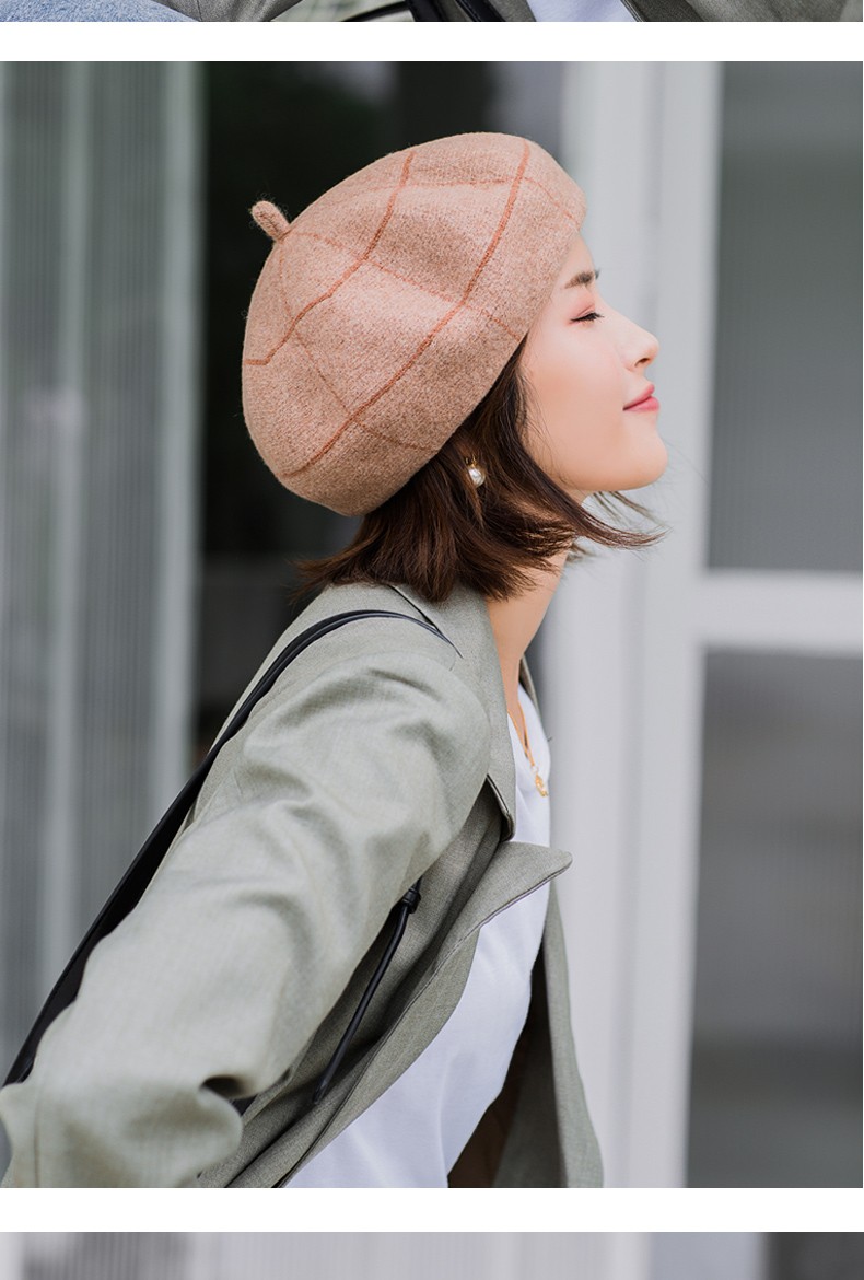 帽子时尚潮流学生羊毛保暖英伦复古文艺画家帽百搭气质纯色八角帽女
