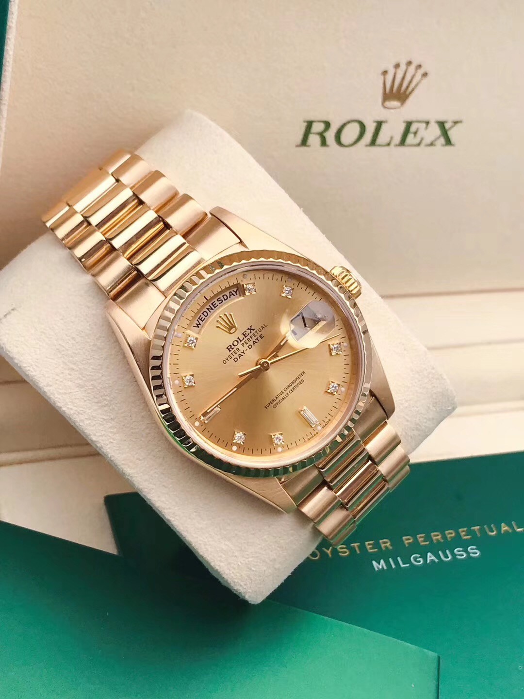 二手95新劳力士rolex日志型系列男表18038香槟盘自动机械钟手表腕表