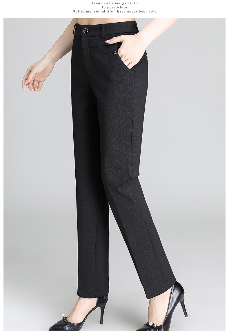 花嬷嬷妈妈休闲小西裤女秋冬季加绒加厚高腰显瘦中年女裤修身直筒裤