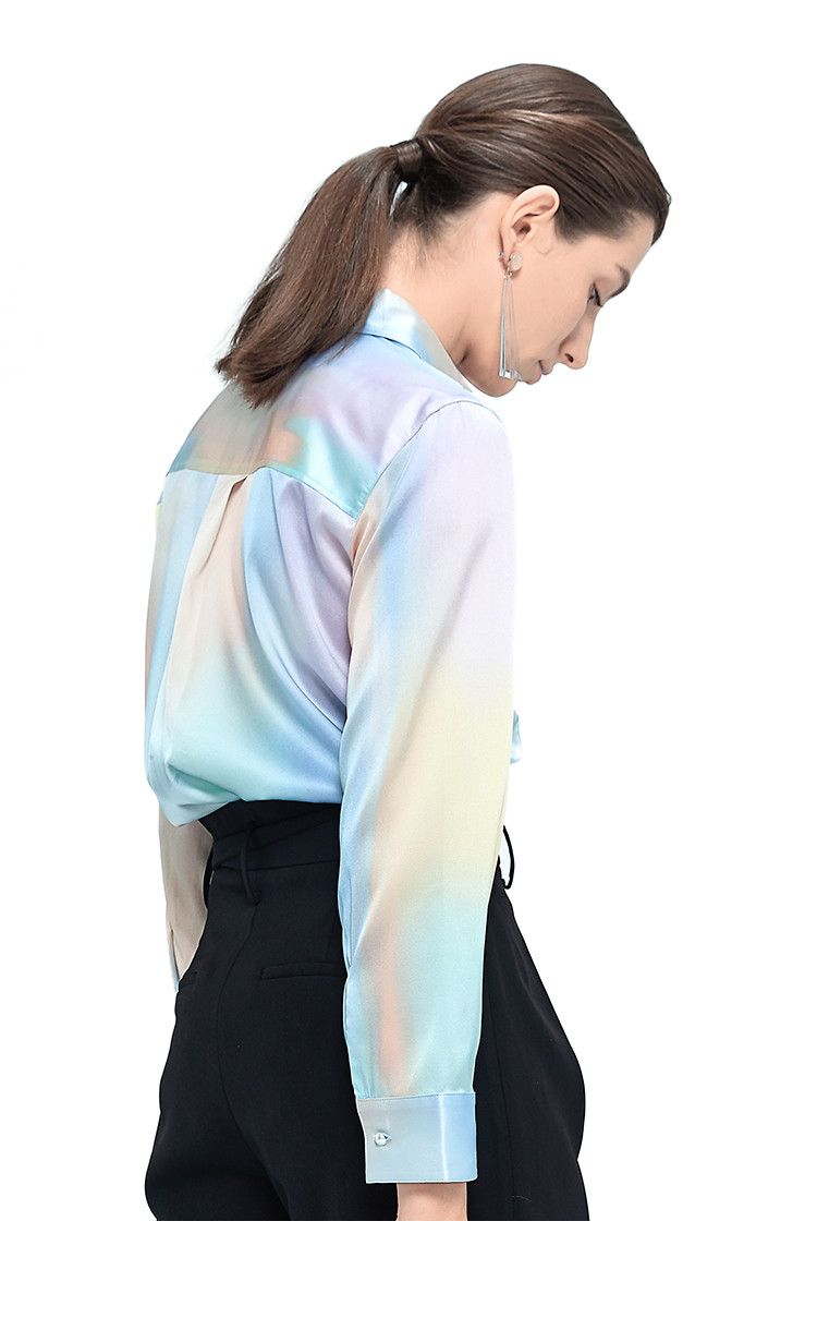 hr 赫莲娜女装时尚水彩印花女桑蚕丝衬衫女款衬衣女上衣 湖水蓝 s