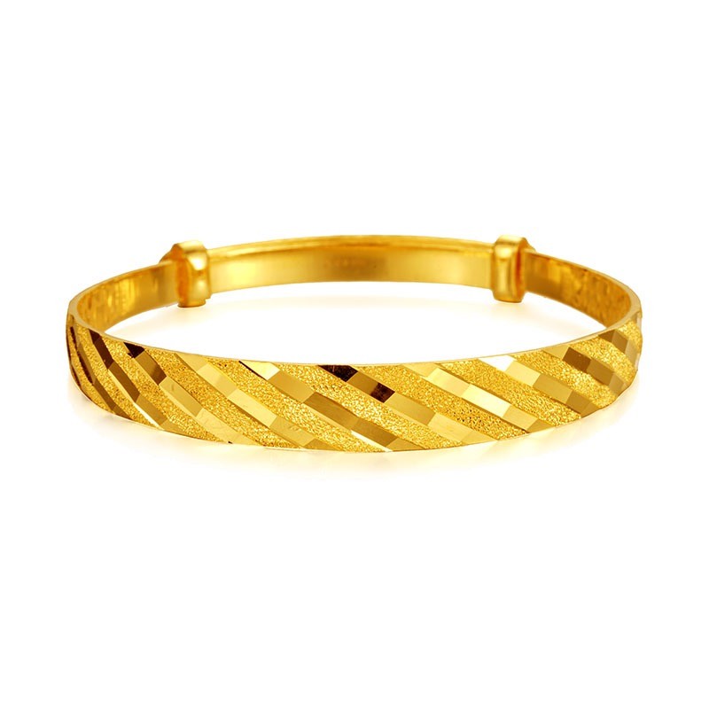 足金999斜纹多切面男女款推拉手镯黄金钉砂工艺时尚闪亮牛鼻镯子 按克