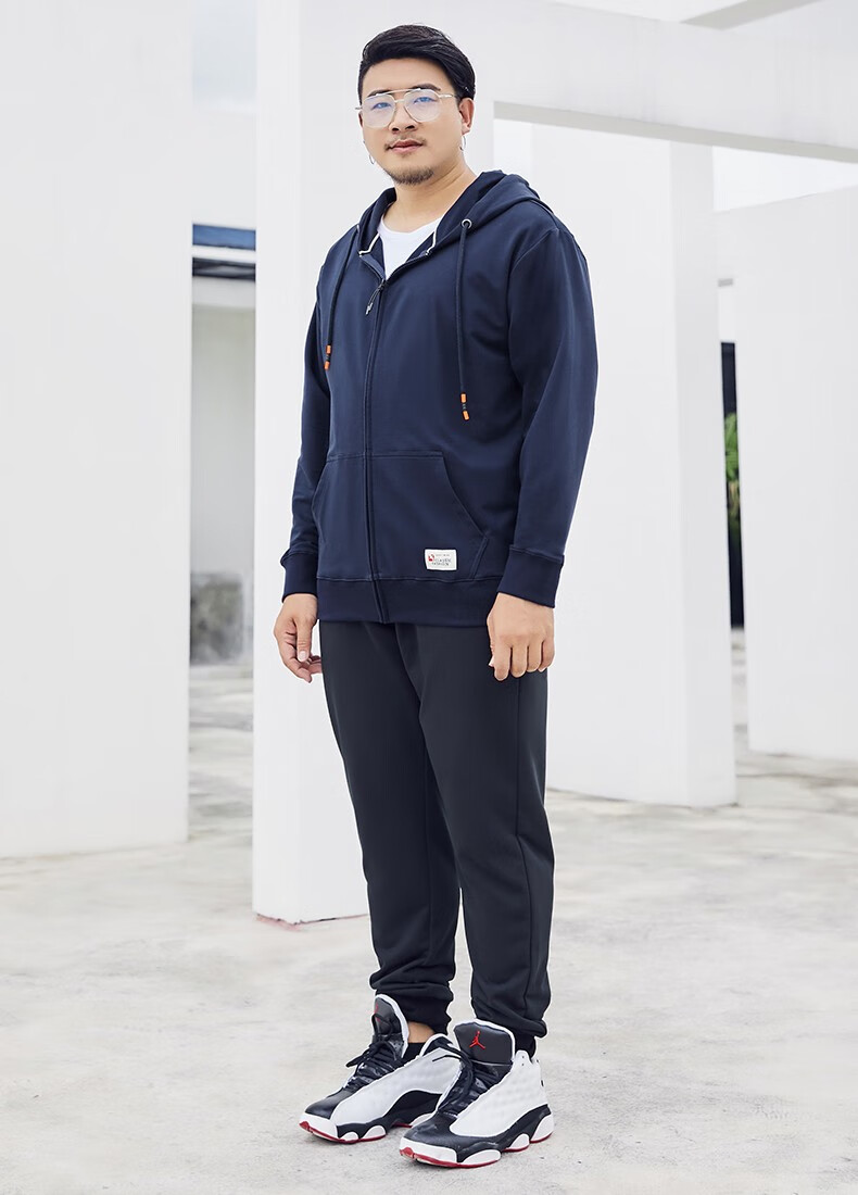 胖哥哥大码男装胖子肥仔拉链卫衣男加肥加大春秋季宽松胖人连帽肥佬