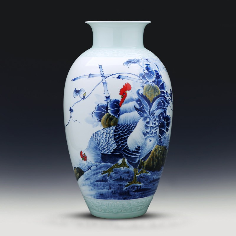 九藏尊品 景德镇名家手绘大花瓶陶瓷手工瓷器青花瓷瓶子中式客厅插花