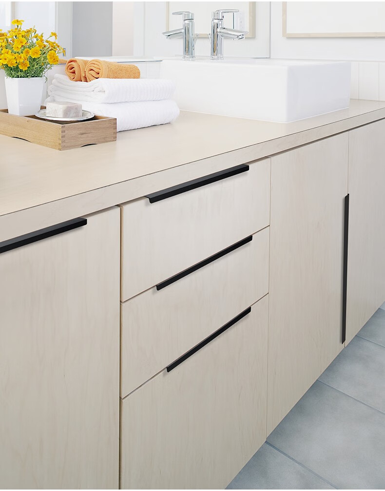 北欧抽屉柜子门把手铝合金现代简约黑色橱柜免打孔隐形衣柜长拉手