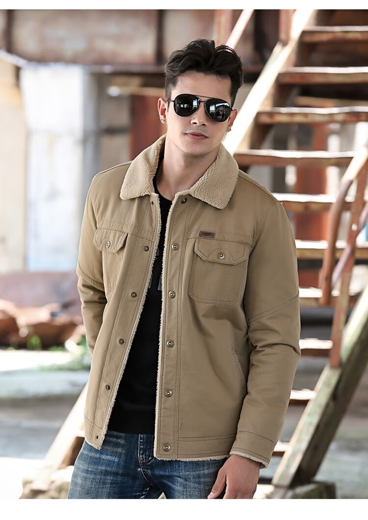 吉普jeep加绒夹克男2019秋冬新款翻领外套加厚男装冬季保暖飞行服上衣